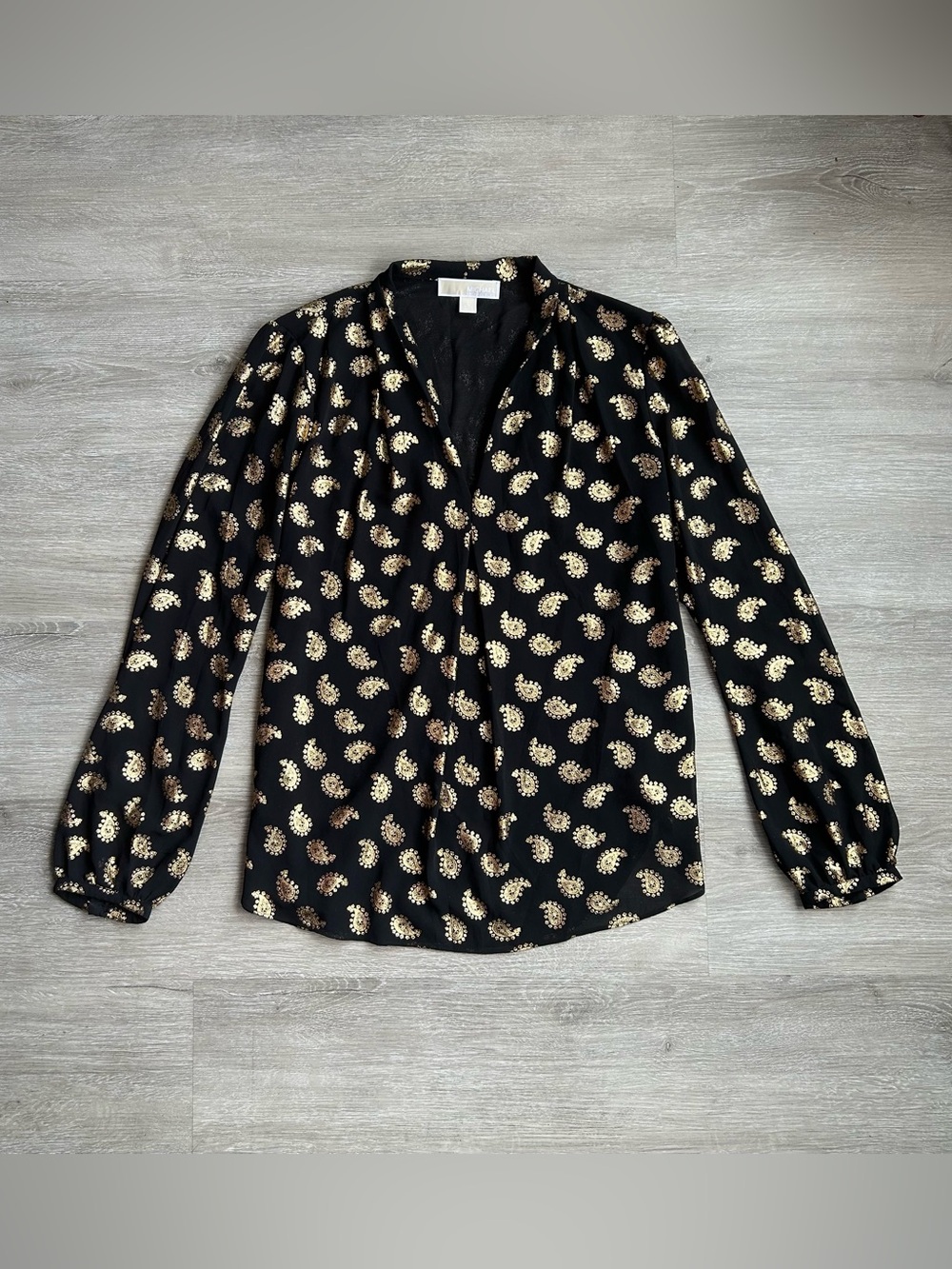 MICHAEL Michael Kors Black Blouse with Gold Paisley Print